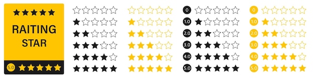 Clasificación de estrellas de 0 a 5 Clasificación de cinco estrellas amarillas Vector