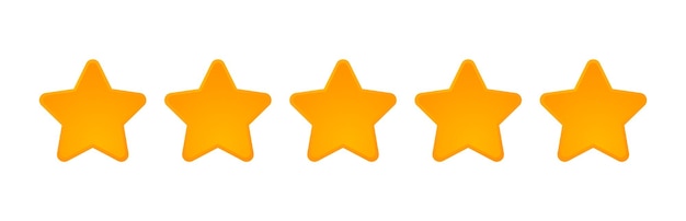 Clasificación de estrellas Revisión de calificación de producto del cliente Estrellas 3D amarillas aisladas en blanco Alimentación del cliente