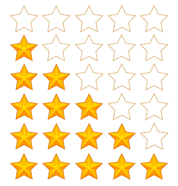 Clasificación de productos o comentarios de reseñas de clientes con estrellas doradas Iconos vectoriales planos para aplicaciones y sitios web