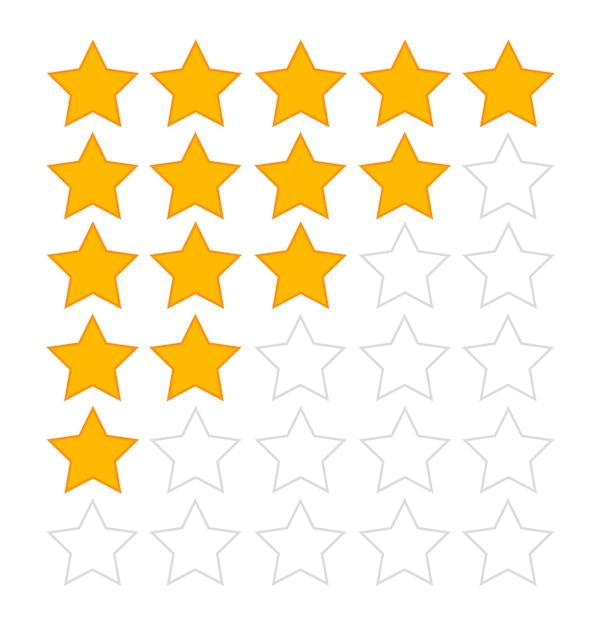 Clasificación de productos o comentarios de reseñas de clientes con estrellas doradas Iconos vectoriales planos para aplicaciones y sitios web