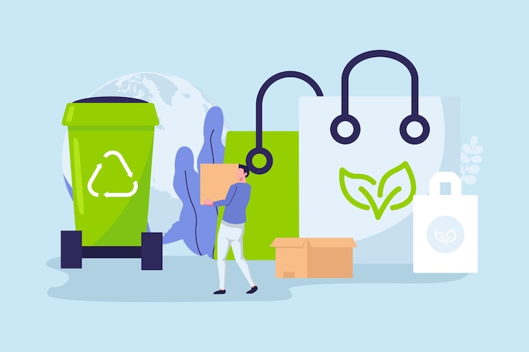 Vector clasificación de residuos plásticos para su reciclaje compras ecológicas diseño vectorial de estilo plano de ilustración de cero residuos