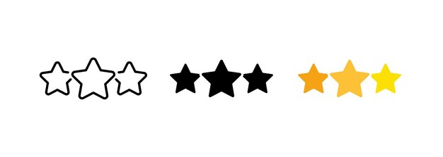 Clasificación de tres estrellas que puede representar un nivel medio o moderado de satisfacción o aprobación Vector conjunto de iconos en línea negro y estilos coloridos aislados