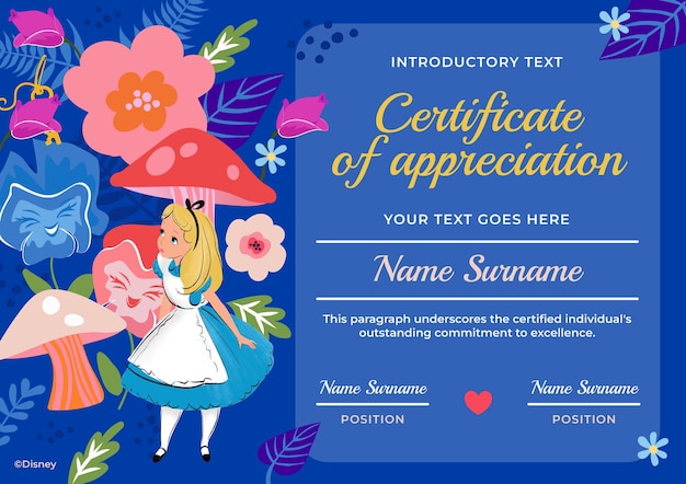 classic alice in wonderland characters certificate