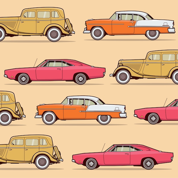 Classic car vector illustration pattern