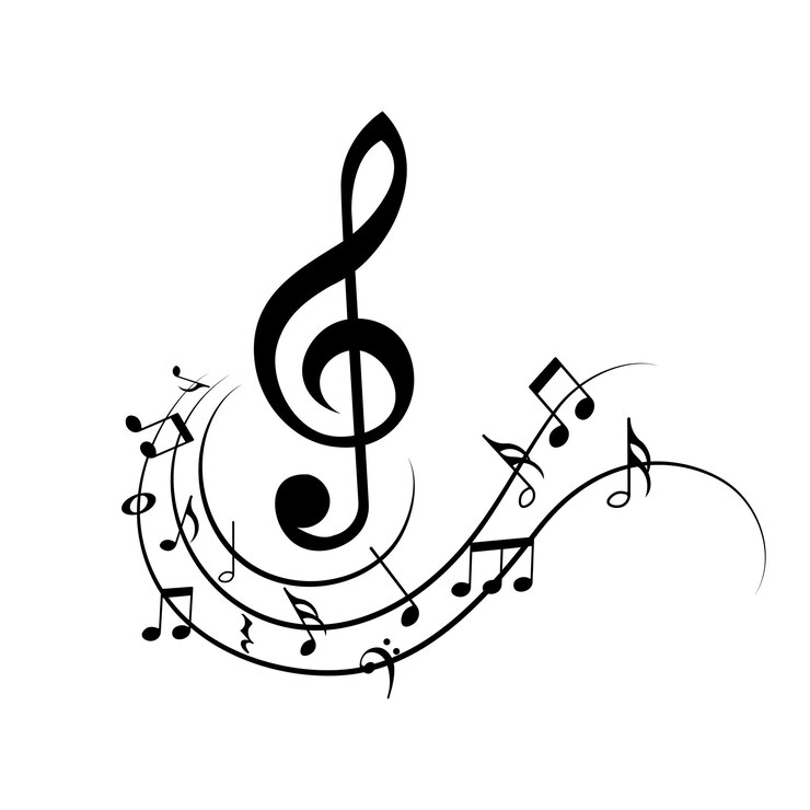 una clave aguda y notas musicales fluidas