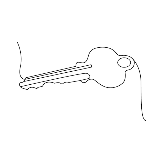 Clave de cerradura de la casa continua ilustración de arte vectorial de una línea y diseño de llave simple de contorno único