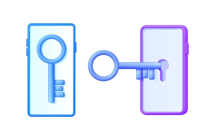 Vector clave para entrar en la pantalla del teléfono para abrirlo concepto de protección de teléfonos móviles para la seguridad digital