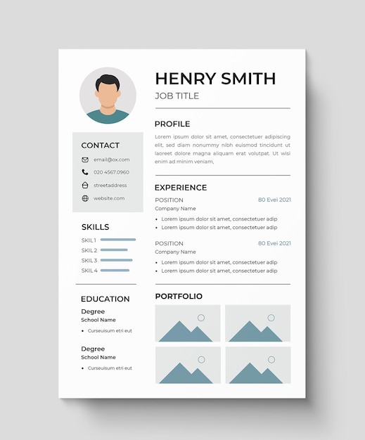 Clean Professional Resume Portfolio CV Template Minimalist Design