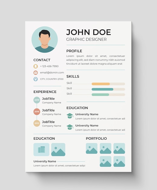 Clean Professional Resume Portfolio CV Template Minimalist Design