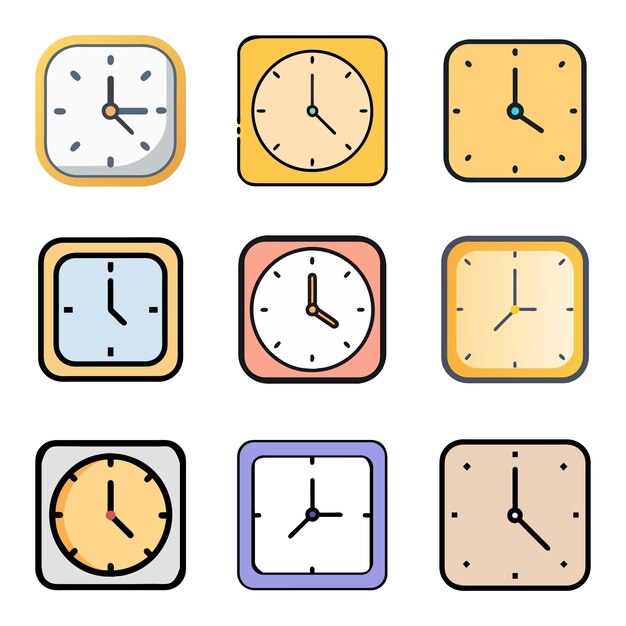 Clean Square Clock Logos Colección de diseño de íconos