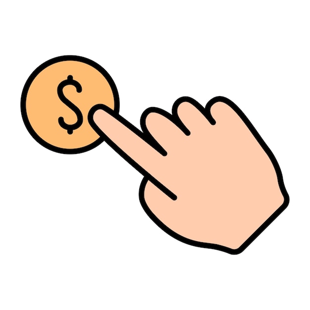 Clicando con la mano en el icono de la línea de la moneda del dólar Moneda Finanzas Moneda Clicando en el pago Negocios Moneda de la mano del dólar Símbolo Comercio Transacción Riqueza Economía Icon de efectivo Toca en línea