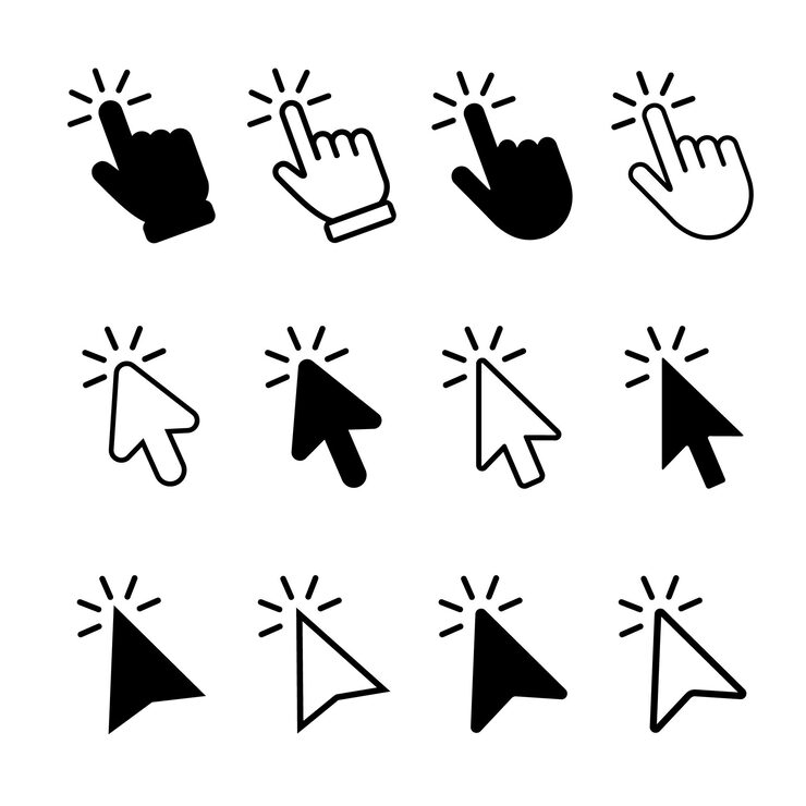 Click cursor icons set hand cursor icon computer mouse click cursor arrow icon collection pointer