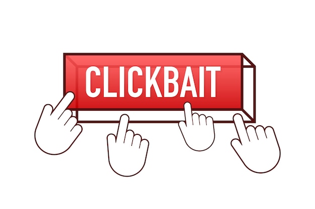 Clickbait botón rojo Símbolo de icono de clic de mano Botón de flechas de cursor Ilustración de stock vectorial