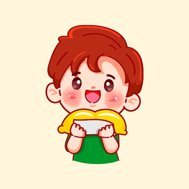 El cliente del chico lindo con el dibujo animado de la fruta durian Premium Vector
