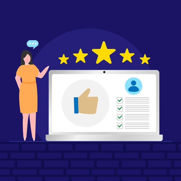 cliente dando comentarios de calidad, concepto de revisión de redes sociales