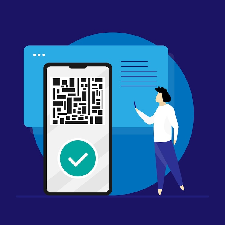 Vector el cliente escanea el código qr y realiza un pago sin contacto rápido y fácil con su teléfono inteligente