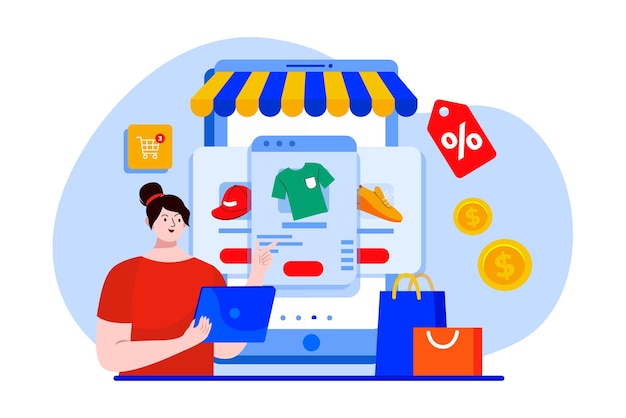 Un cliente que compra un servicio digital en línea ilustración plana