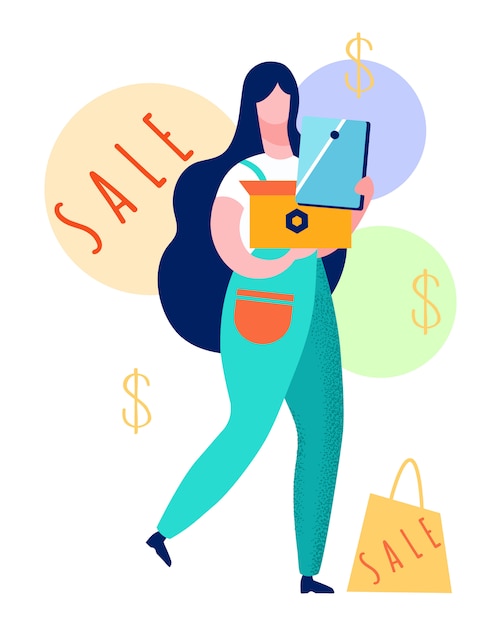 Vector cliente satisfecho con la ilustración de compras