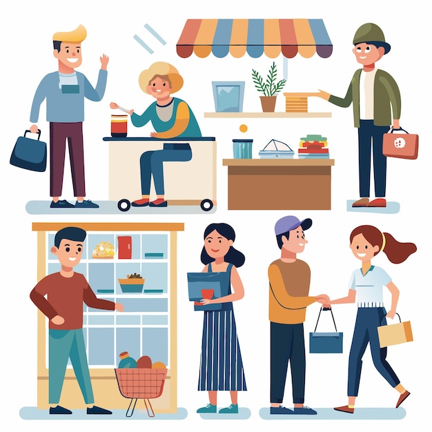 Los clientes compran en tiendas con variedad de productos