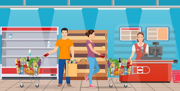 Clientes comprando productos en el supermercado