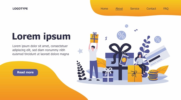 Clientes que reciben regalos y recompensas por compras ilustración.