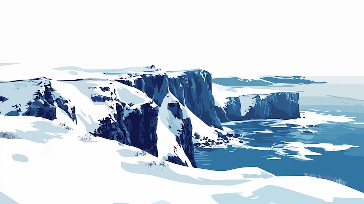 Vector cliffs cubiertos de nieve vista aérea impresionante paisaje islandés con nieve de invierno belleza natural
