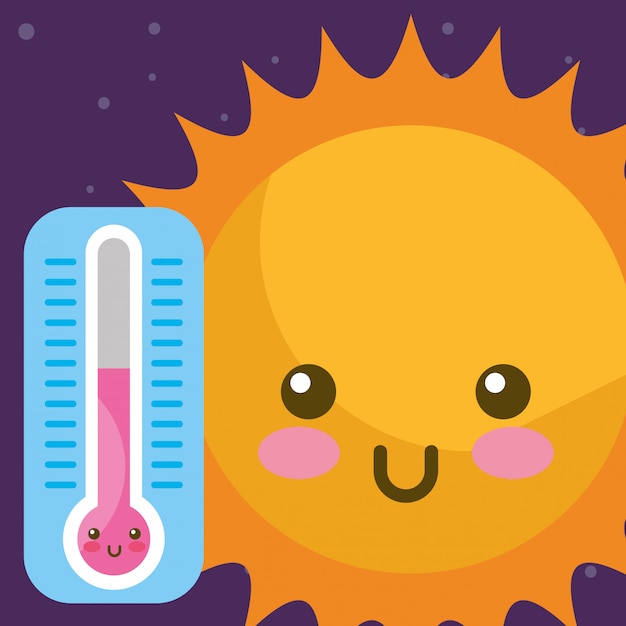 clima kawaii sol y termómetro caliente