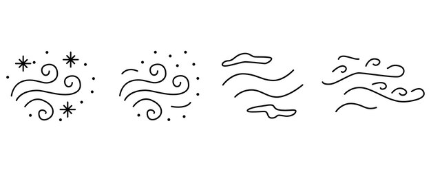 CLIMA línea vector icono conjunto pronóstico del tiempo una fuerte ráfaga de viento frío