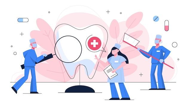 Clínica dental. Concepto de odontología. Idea de cuidado e higiene bucal. Medicina y salud. Estomatología y tratamiento dental. ilustración