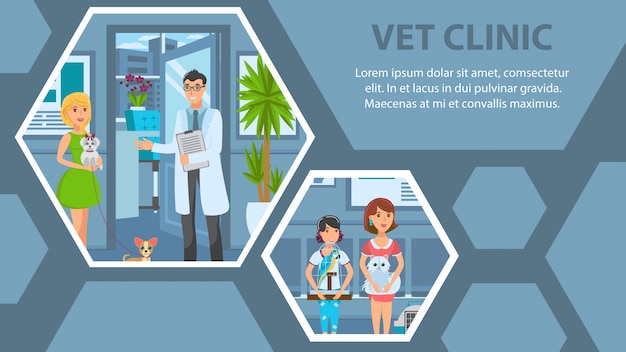 Vector clínica veterinaria plana web banner vector plantilla