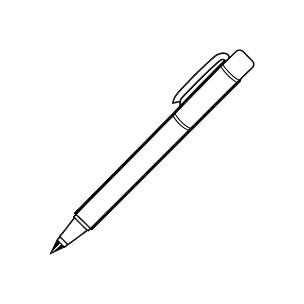 Un clip art del contorno de la pluma de la escuela sobre un fondo blanco