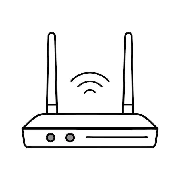 Un clip art del contorno del router WiFi del ciberespacio sobre un fondo blanco