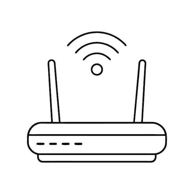 Un clip art del contorno del router WiFi del ciberespacio sobre un fondo blanco