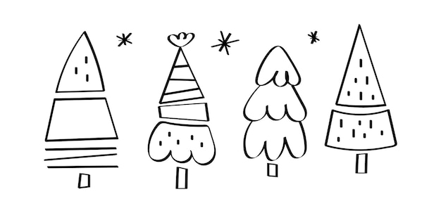 Clip artsdoodles con árboles de Navidad Elementos vectoriales aislados