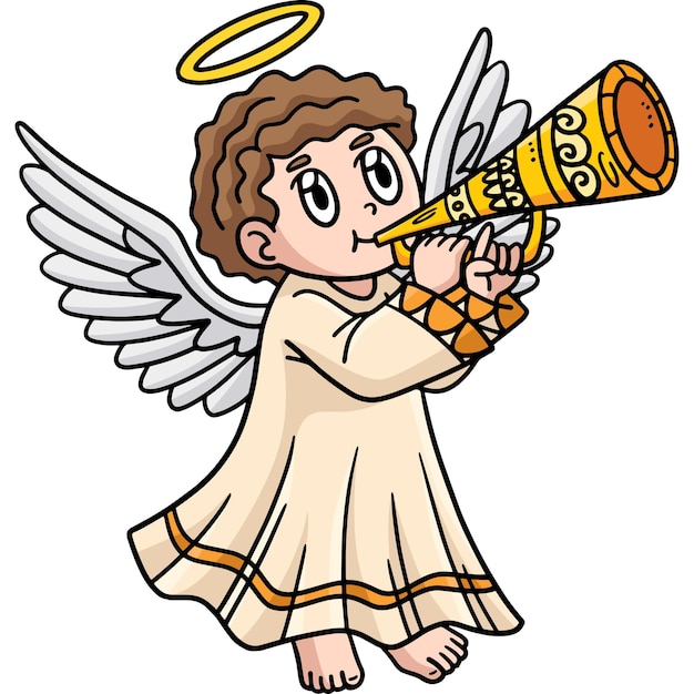 Este clip de dibujos animados muestra un ángel cristiano soplando una trompeta ilustración