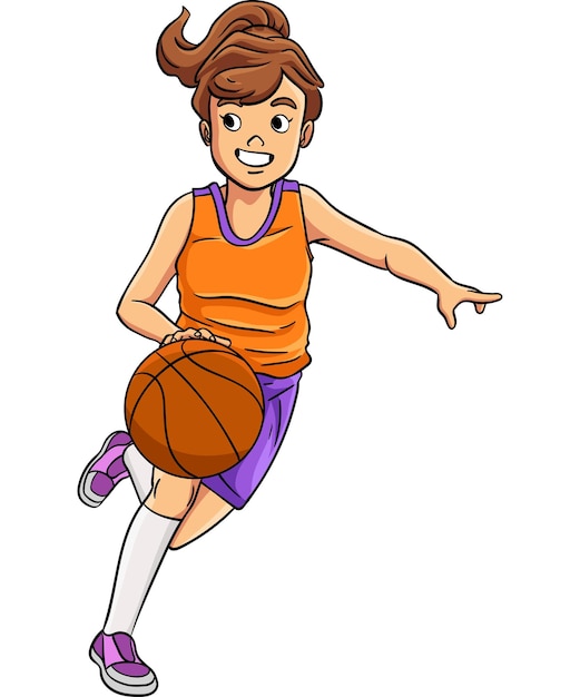 Este clip de dibujos animados muestra una ilustración de basketball girl dribbling