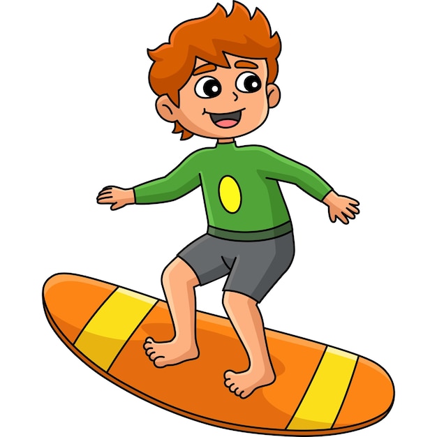 Este clip de dibujos animados muestra una ilustración de Boy Surfing