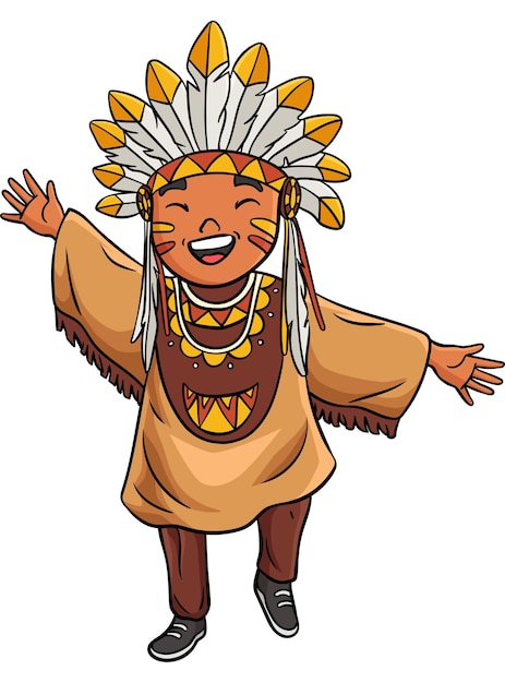 Este clip de dibujos animados muestra una ilustración de una chica india nativa americana feliz