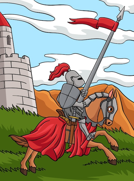 Vector este clip de dibujos animados muestra una ilustración de knight joust