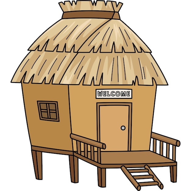 Este clip de dibujos animados muestra una ilustración de nipa hut summer