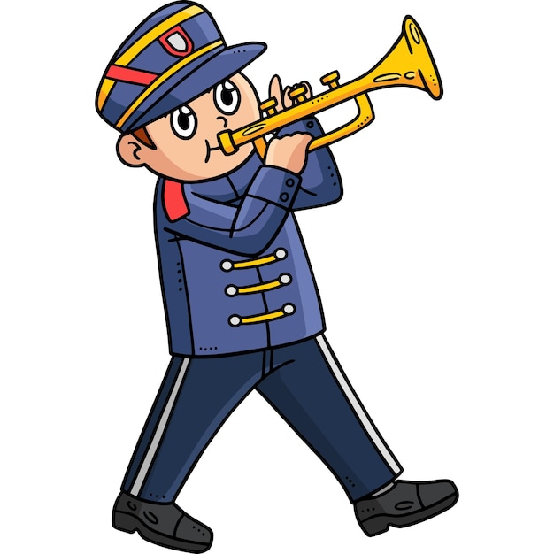 Este clip de dibujos animados muestra una ilustración de un soldado tocando la trompeta