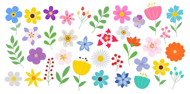 El clip de flores de primavera es un conjunto colorido. Las flores de primavera son una colección de dibujos como la margarita, el tulipán y el jonquil.