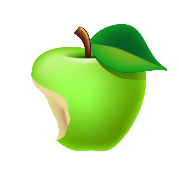 Un clipart 3D de una manzana mordida aislado sobre un fondo blanco