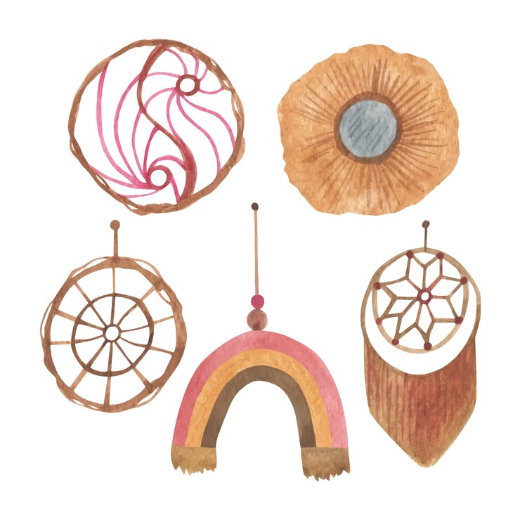 Vector clipart acuarela de vivero boho con decoración de pared, plumas y arco iris