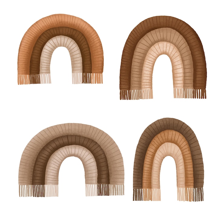 Vector clipart de arco iris de macrame de algodón elementos aislados