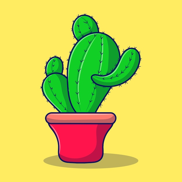 Clipart de cactus lindo simple con estilo dibujado a mano de color