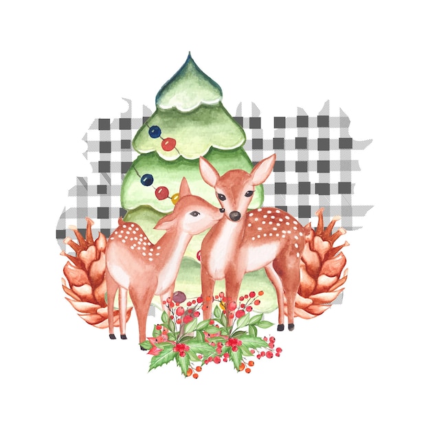 Clipart de ciervos navideños de acuarela, ciervos de acuarela con fondo transparente, Navidad de acuarela