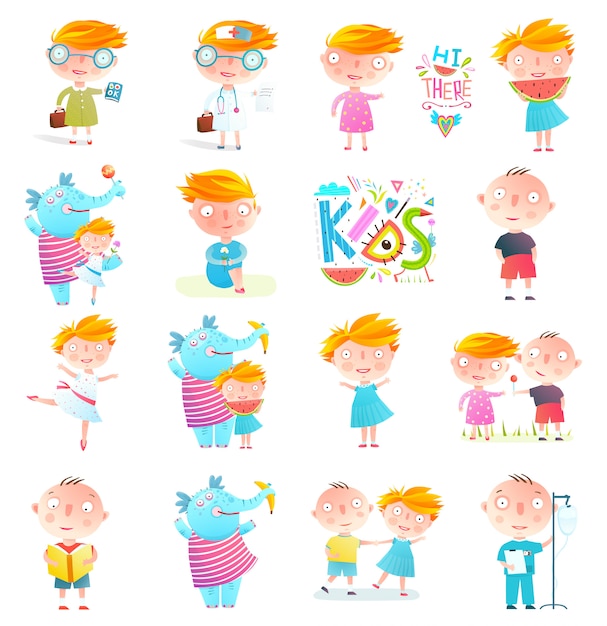 Clipart de colección de niños y niñas de niños