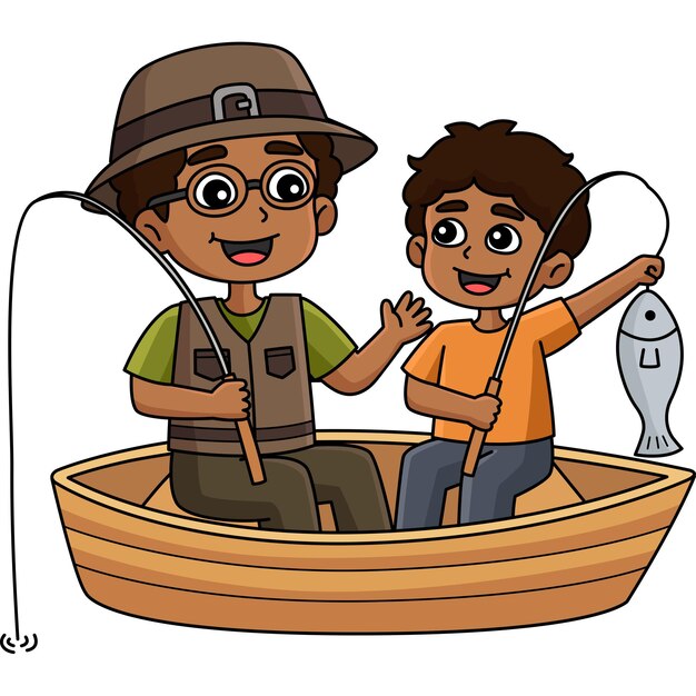 Vector clipart coloreado de dibujos animados de pesca de padre e hijo