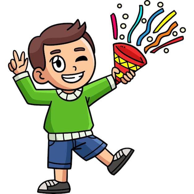 Clipart de dibujos animados de confeti de niño de año nuevo